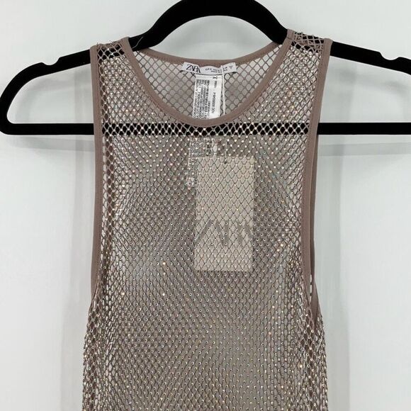 Zara Viral Blogger Favorite Nude Rhinestone Mesh Sheer Pullover Sleeveless Maxi - Picture 5 of 13